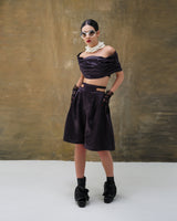 Shadowed Ruched Bandeau Top & High-Waisted Bermuda Shorts