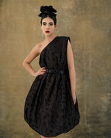 Shadowed One Shoulder Puffball Shift Dress