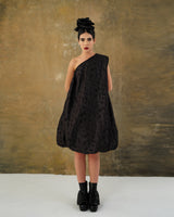 Shadowed One Shoulder Puffball Shift Dress
