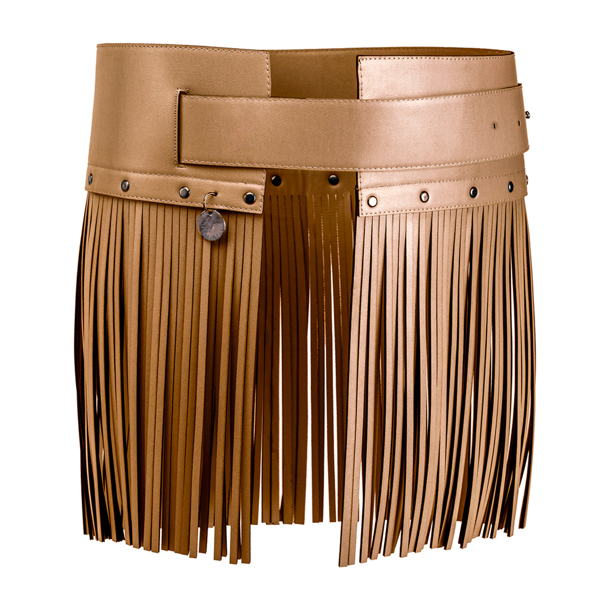New York & Company Brown and Tan Leather Belt with Frindge Wide Georgia Belt in Tan | Lizzie Fortunato main image 2