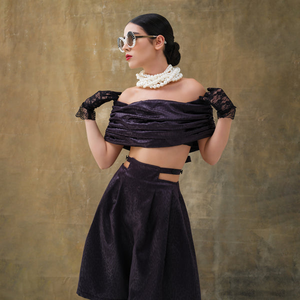 Shadowed Ruched Bandeau Top & High-Waisted Bermuda Shorts
